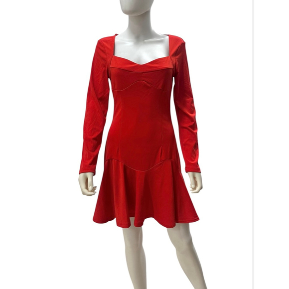 Women's Holiday CHICME Red Long Sleeve Sweetheart Neck Dress Size M - Picture 8 of 12
